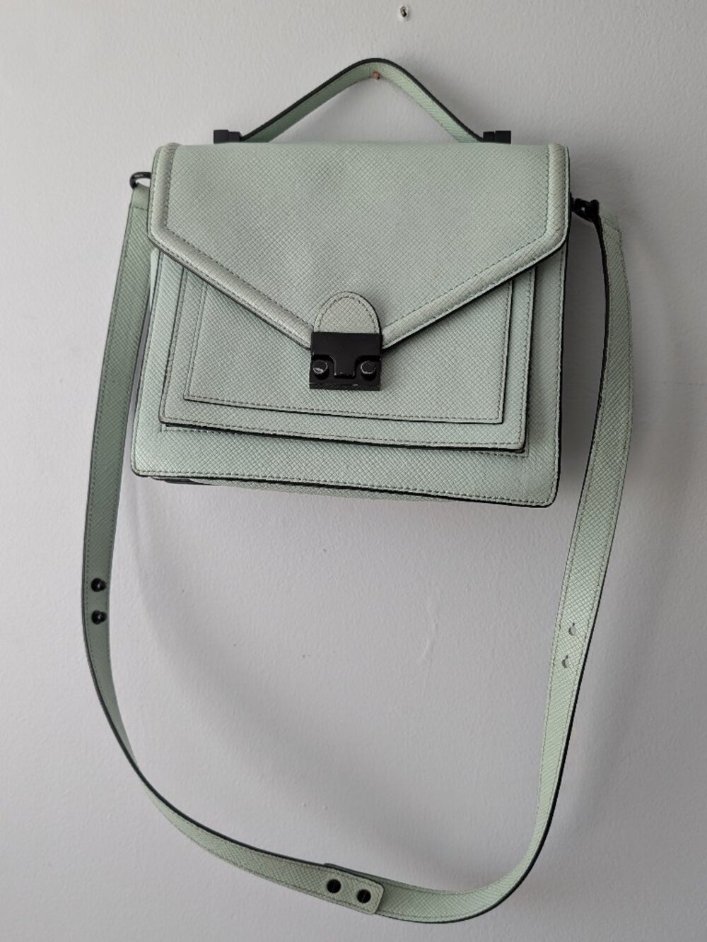 Loeffler Randall Rider Satchel Mint Green Saffiano Leather Crossbody Bag